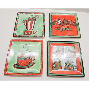 Boston Warehouse Jingle Java Appetizer Plates by Tara Reid Porcelain Set of 4